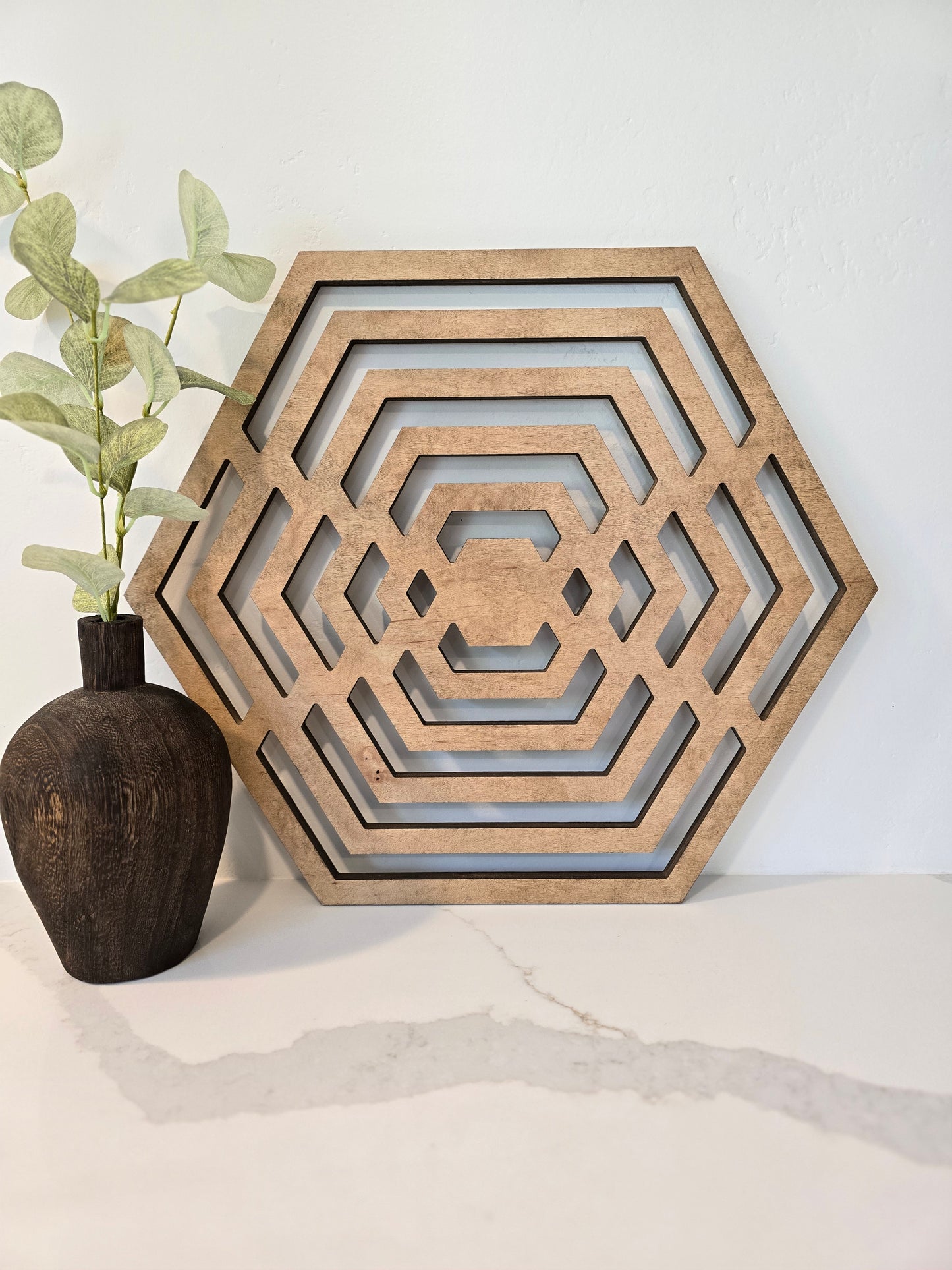 Geometric Wood Wall Art – Hexagon Design