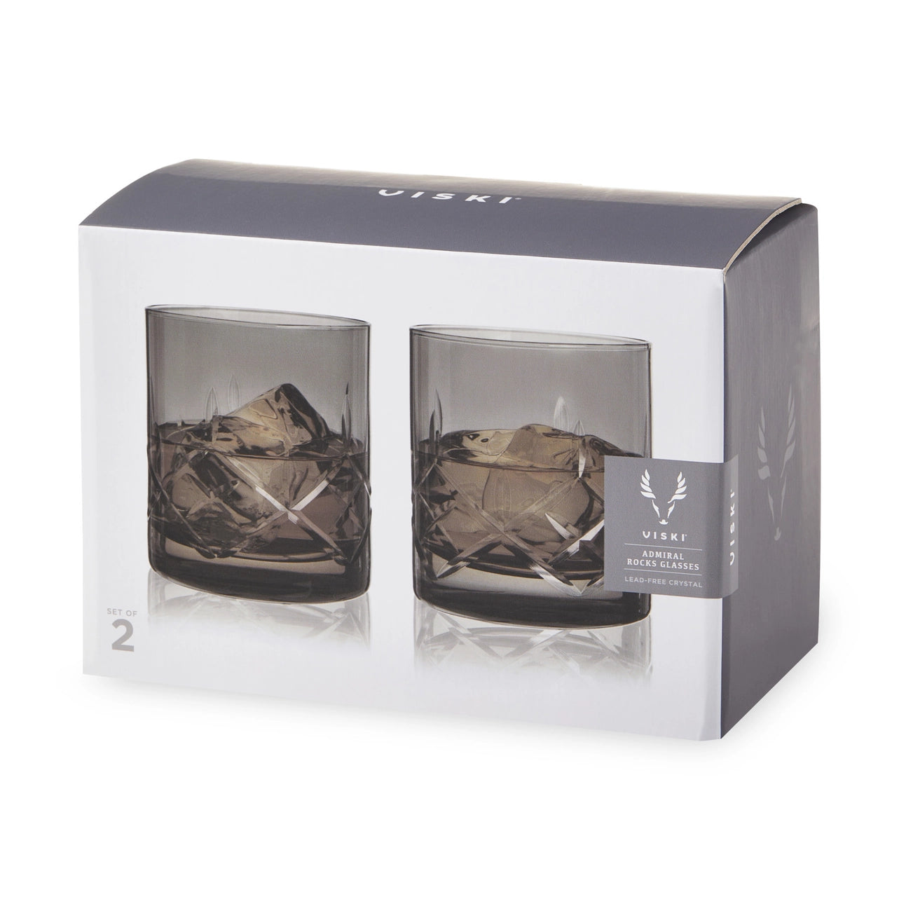 Admiral™ Hand Etched Crystal Rocks Glasses Smoke Set of 2
