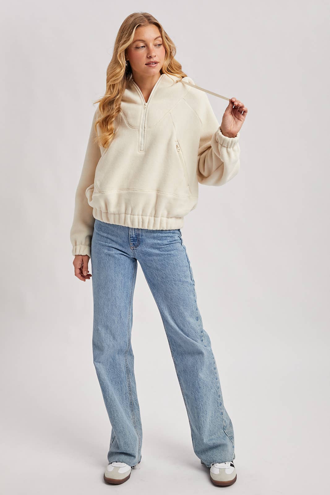 HALF-ZIPPER FRONT HOODIE FLEECE PULLOVER