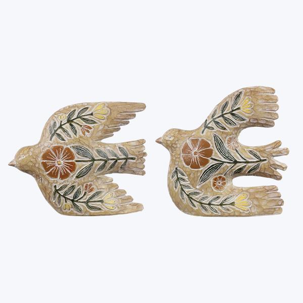 Resin Carved Bird Figurine with Floral Design Tabletop