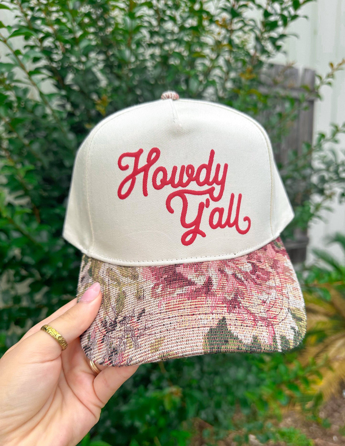 Howdy Y'all Red Vintage Floral Canvas Trucker Hat