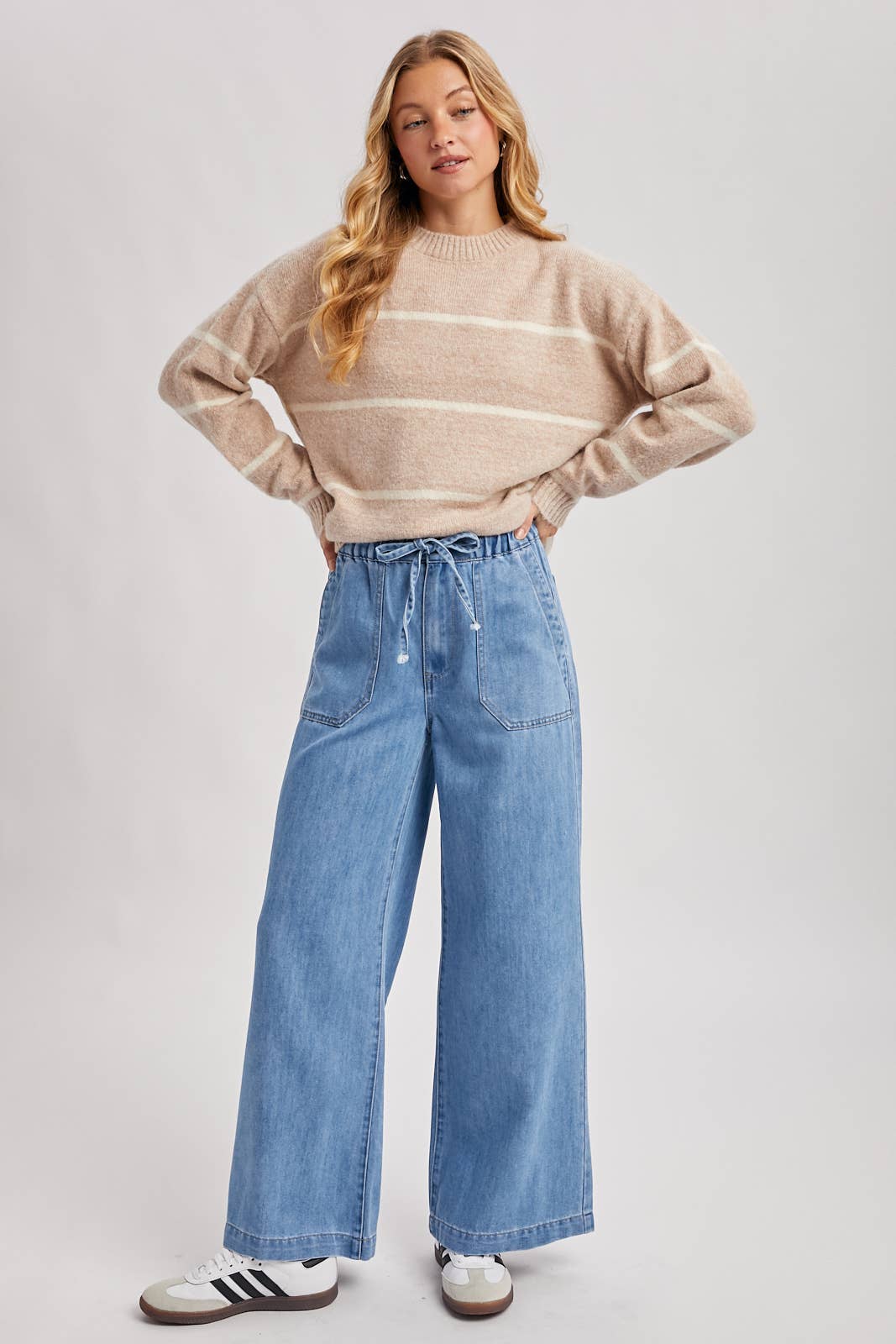 DENIM PAPER BAG WIDE LEG JEANS
