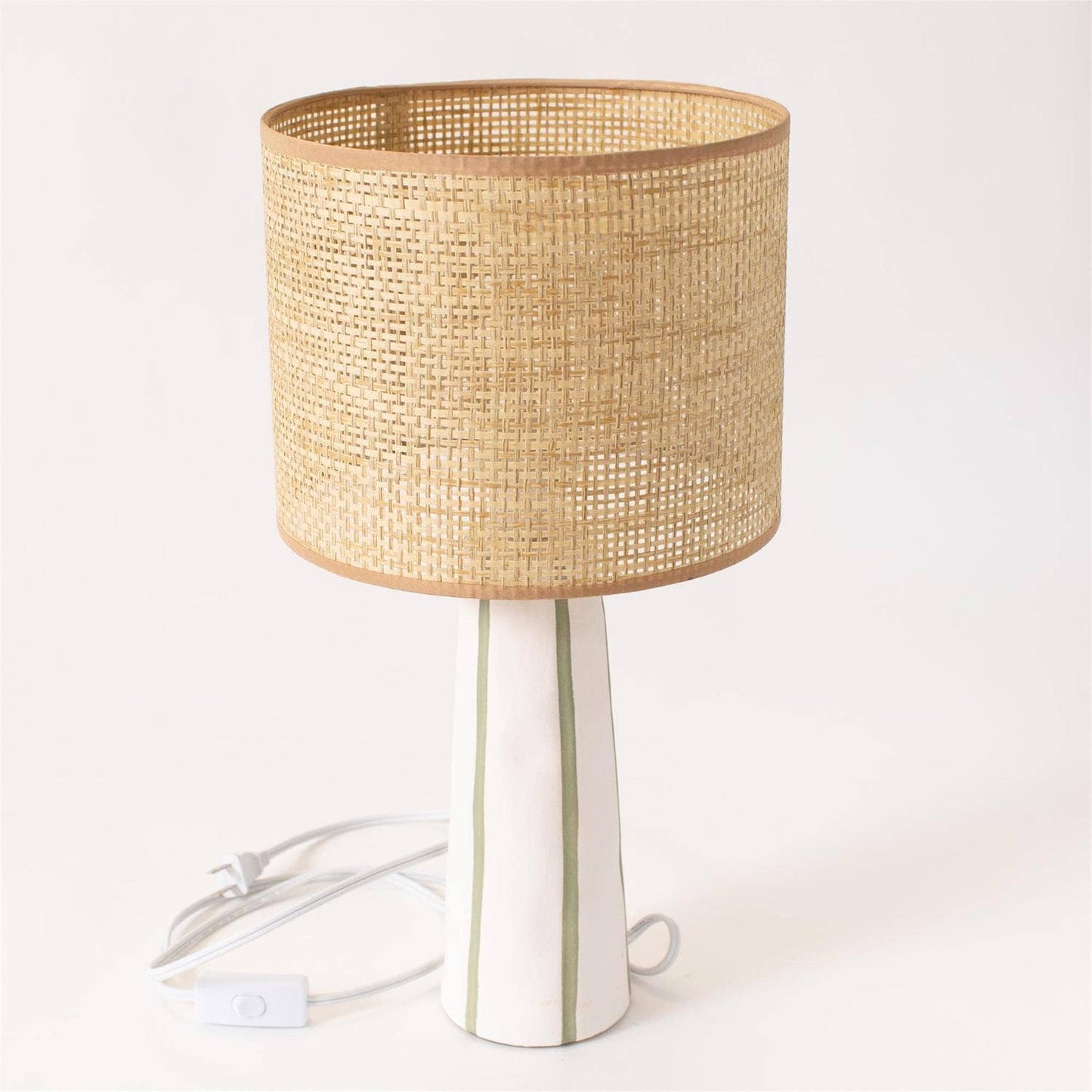 Lamp - Green Striped Base, Natural Woven Shade