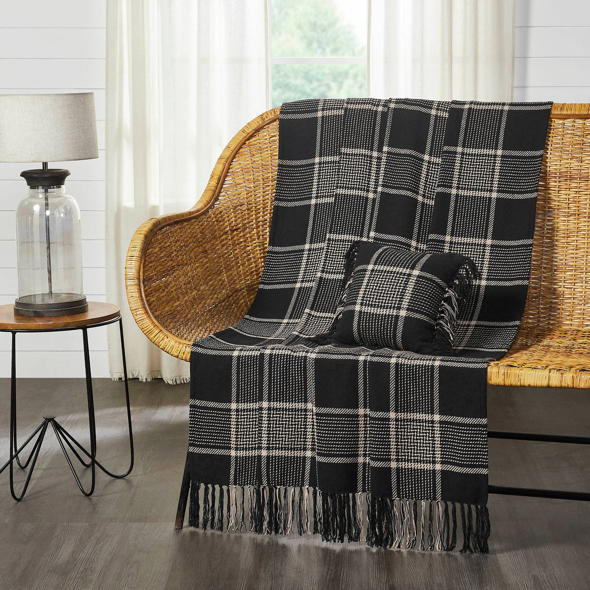 Eston Black Tan Plaid Throw Blanket 50x60 Farmhouse Decor