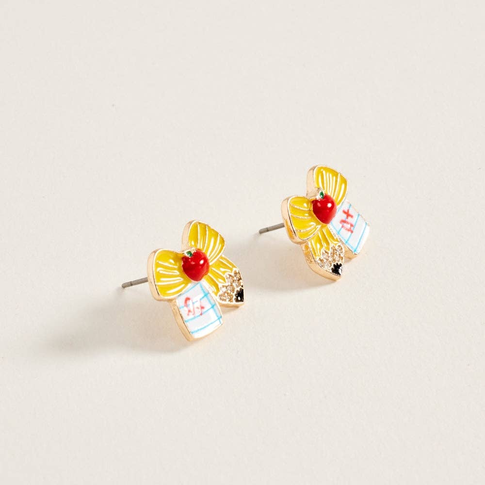 0.5 Inch Enamel Pencil Bow Ribbon Apple Notebook Earrings