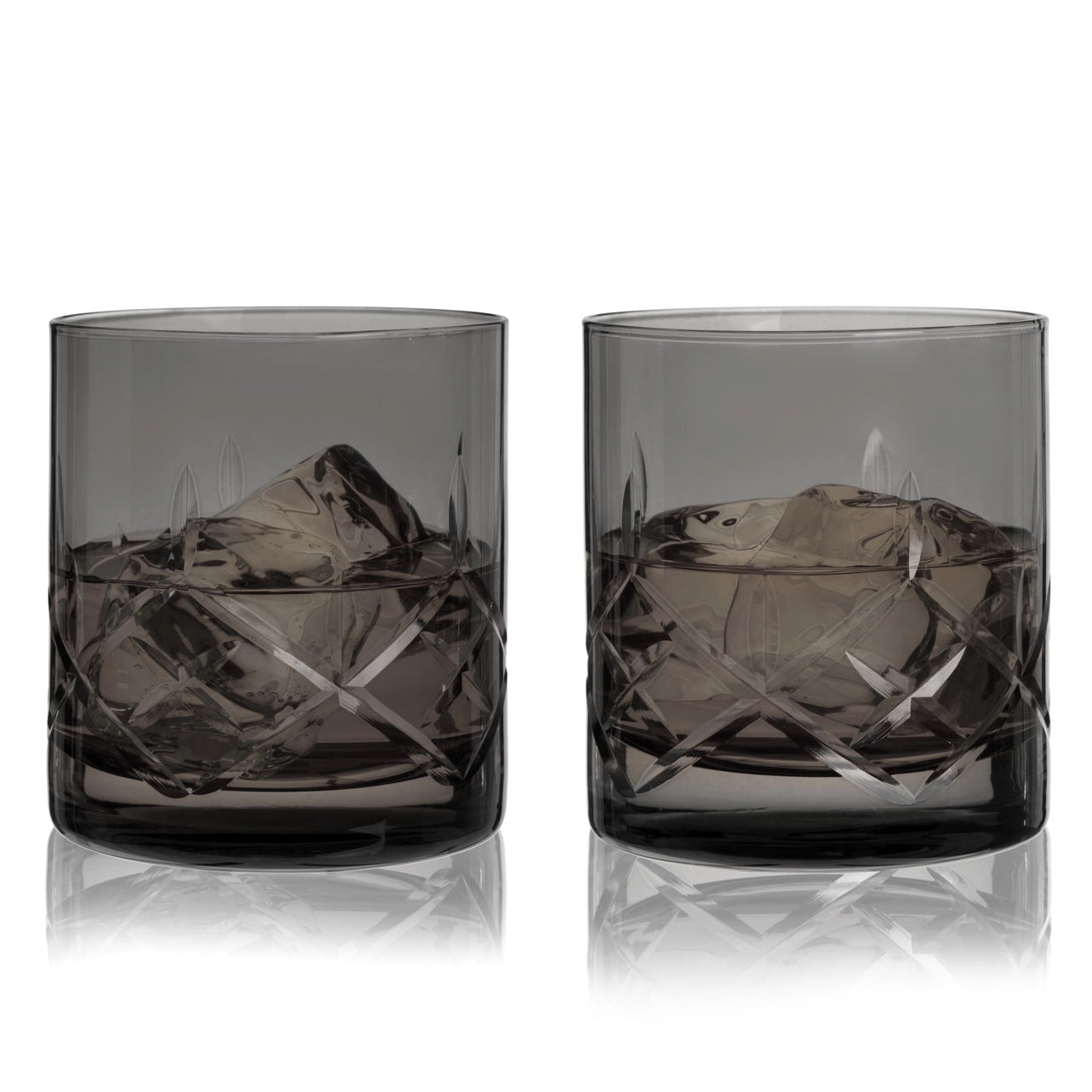 Admiral™ Hand Etched Crystal Rocks Glasses Smoke Set of 2