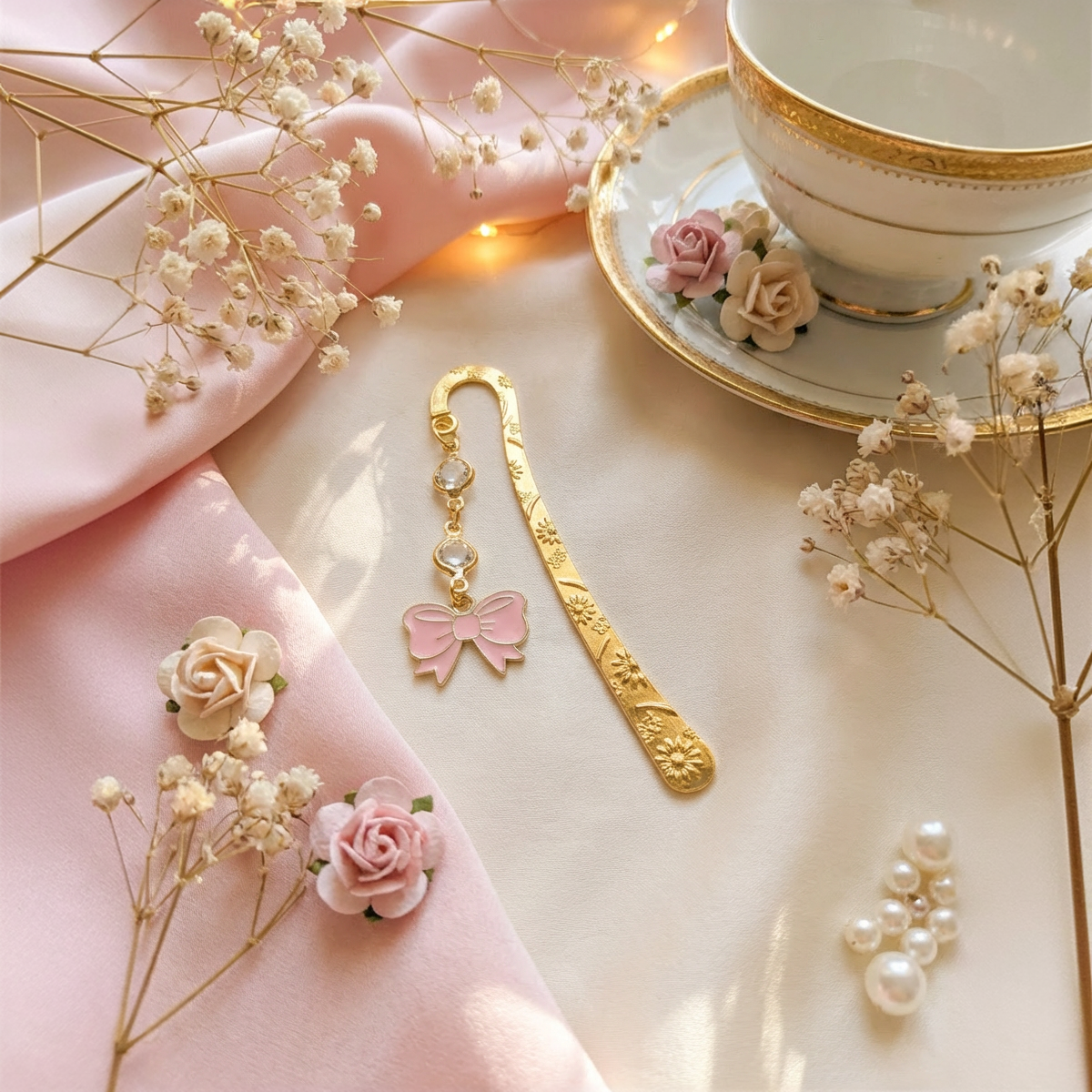 Pink Bow Metal Hook Bookmark With Soft Girl Aesthetic