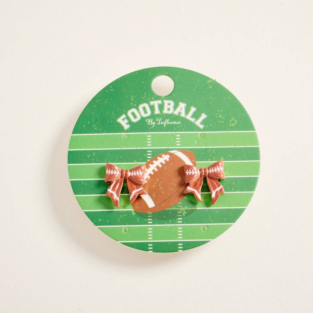 0.75 Inch Football Pattern Print Ribbon Bow Post Earrings