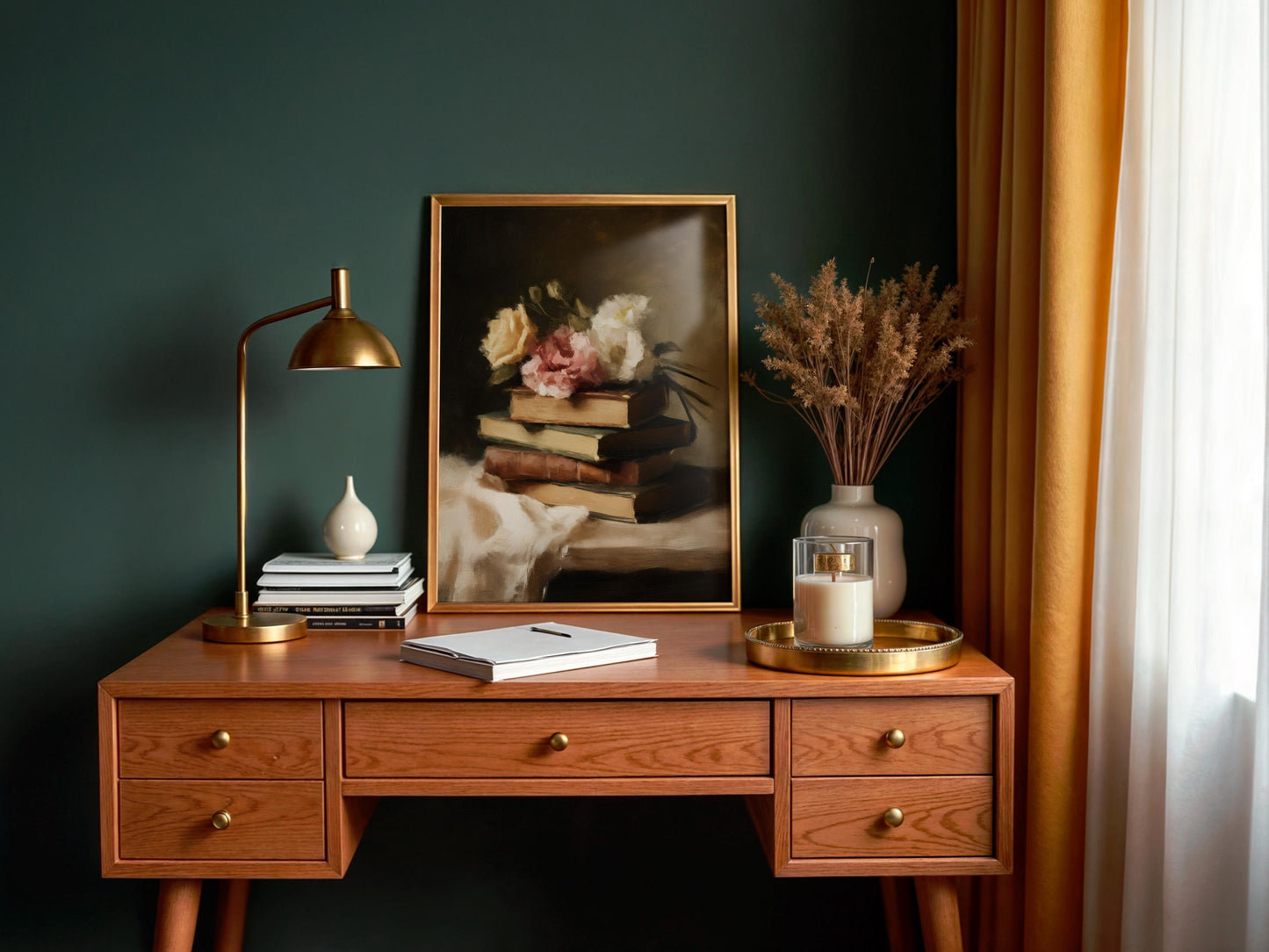 Vintage Book Stack with Peonies – Printable Bookish Wall Art | French Country Digital Download