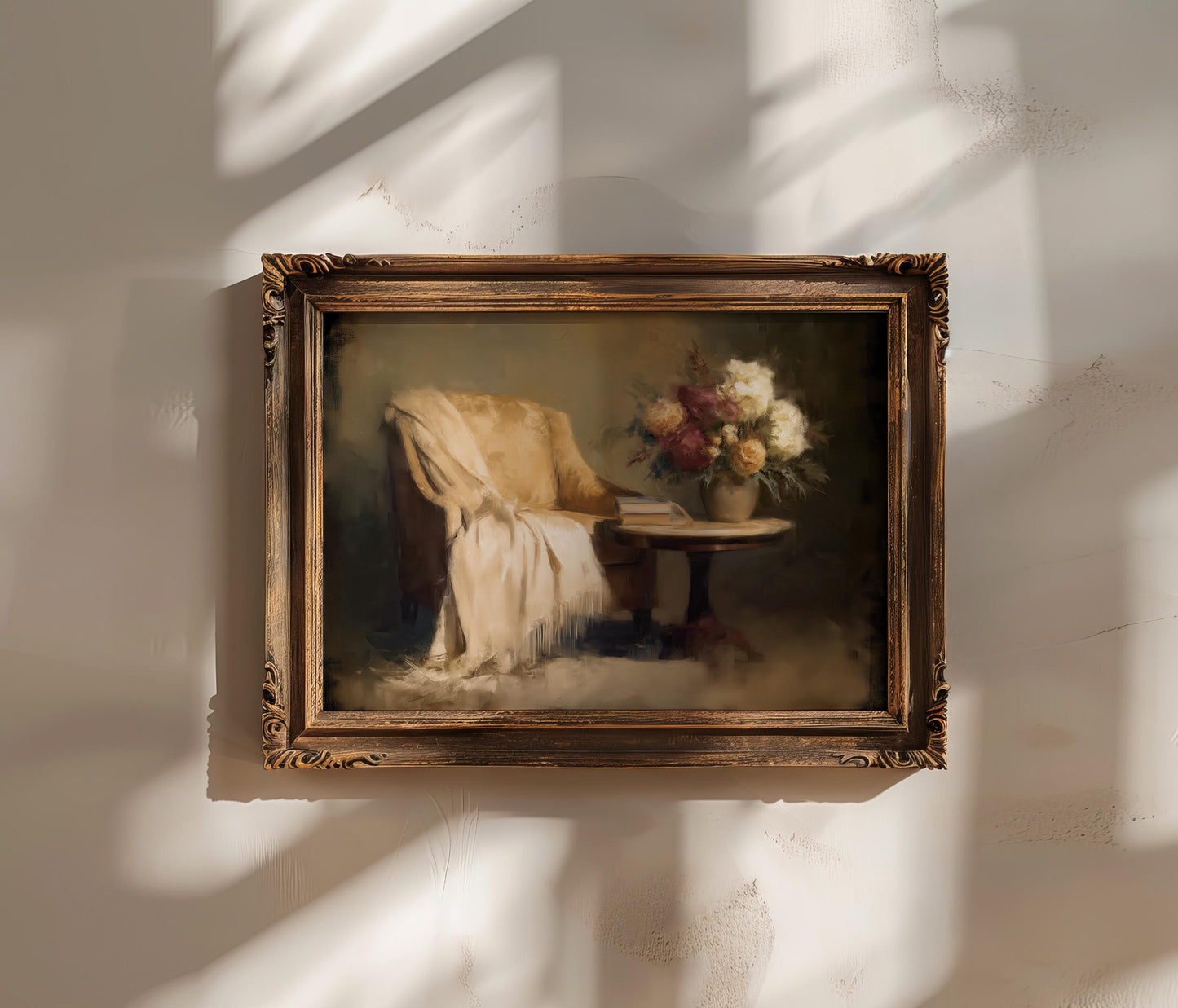 Vintage Reading Corner Art Print – French Country Printable Art | Neutral Cozy Wall Art