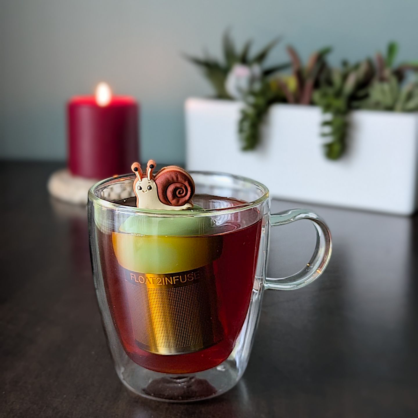 Cute Snail | Floating Tea Infuser | Green Base | Brown