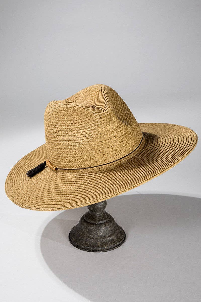 Duo-Tone Panama Hat with Wood Beads