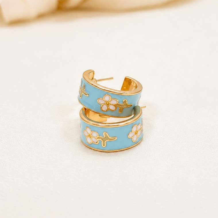 Garden Meadow Flower Enamel Huggie Hoop Earrings | 40E512