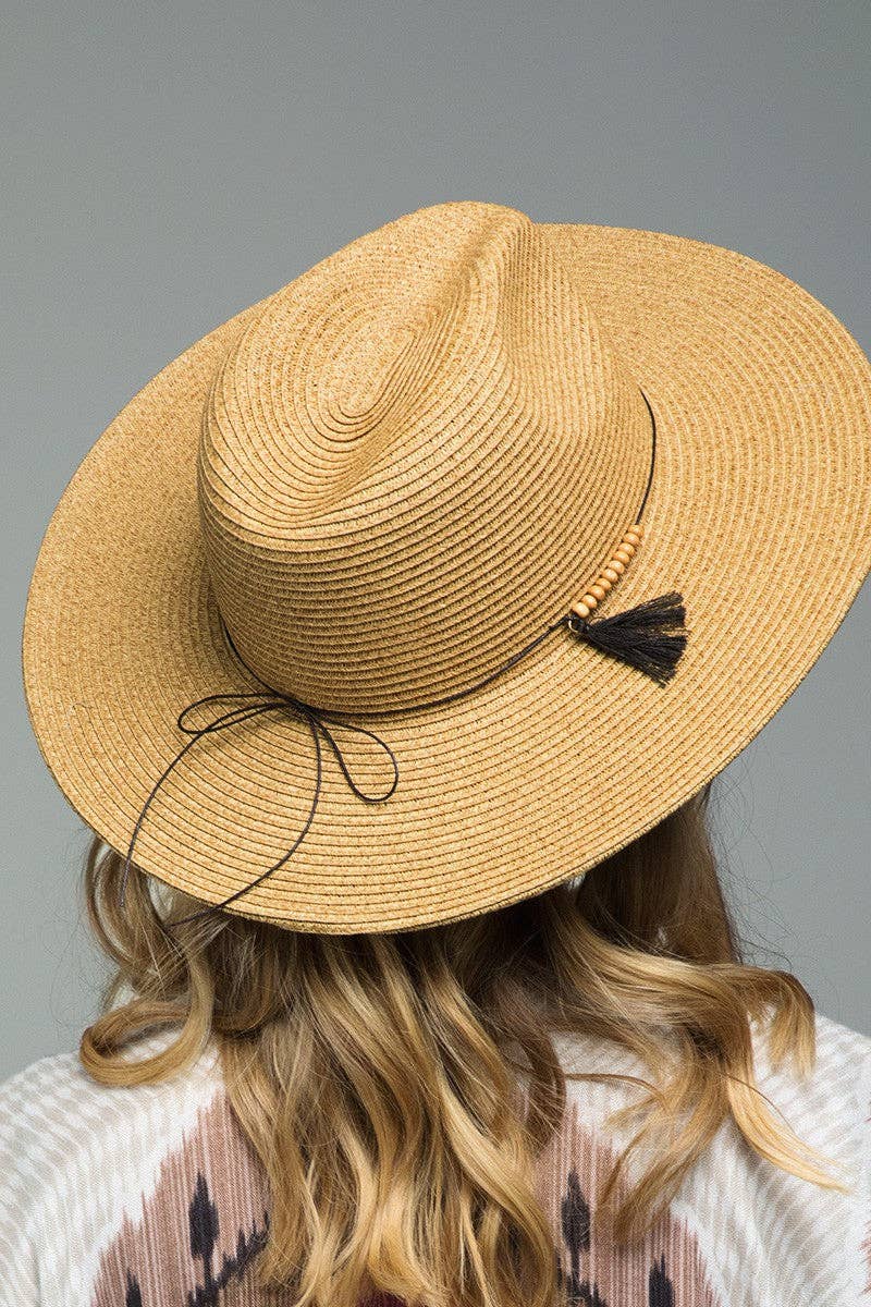 Duo-Tone Panama Hat with Wood Beads