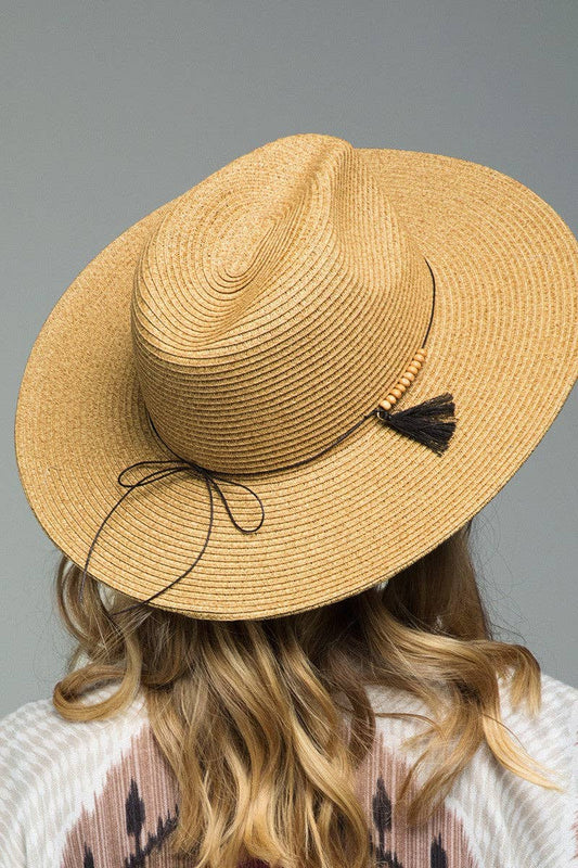 Duo-Tone Panama Hat with Wood Beads