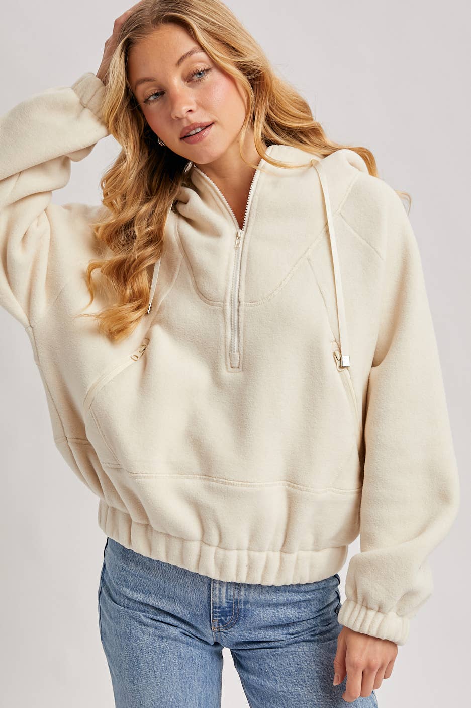 HALF-ZIPPER FRONT HOODIE FLEECE PULLOVER