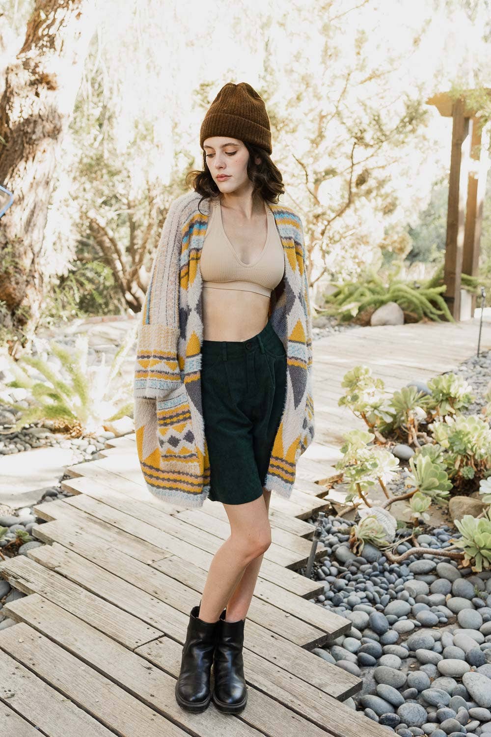 Boho Faux Fur Ruana Wrap with Cozy Pockets - Tribal Cardigan
