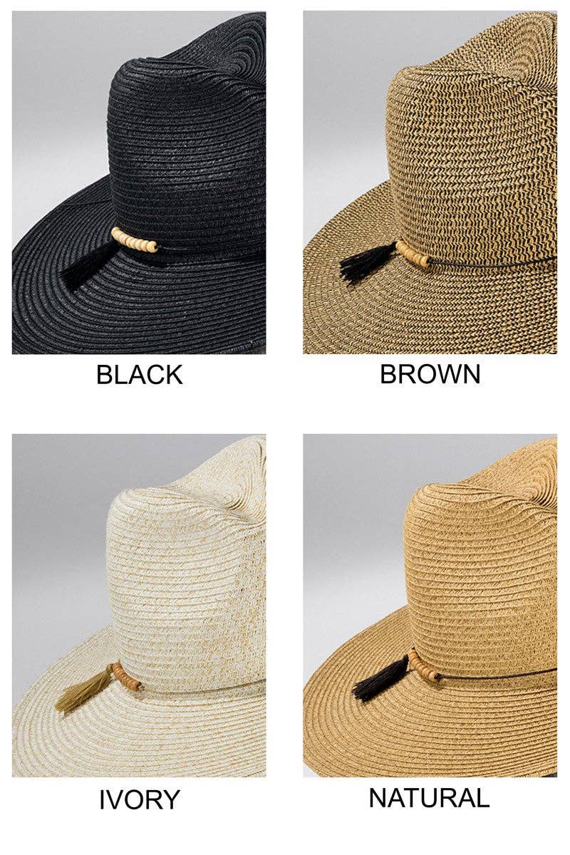 Duo-Tone Panama Hat with Wood Beads