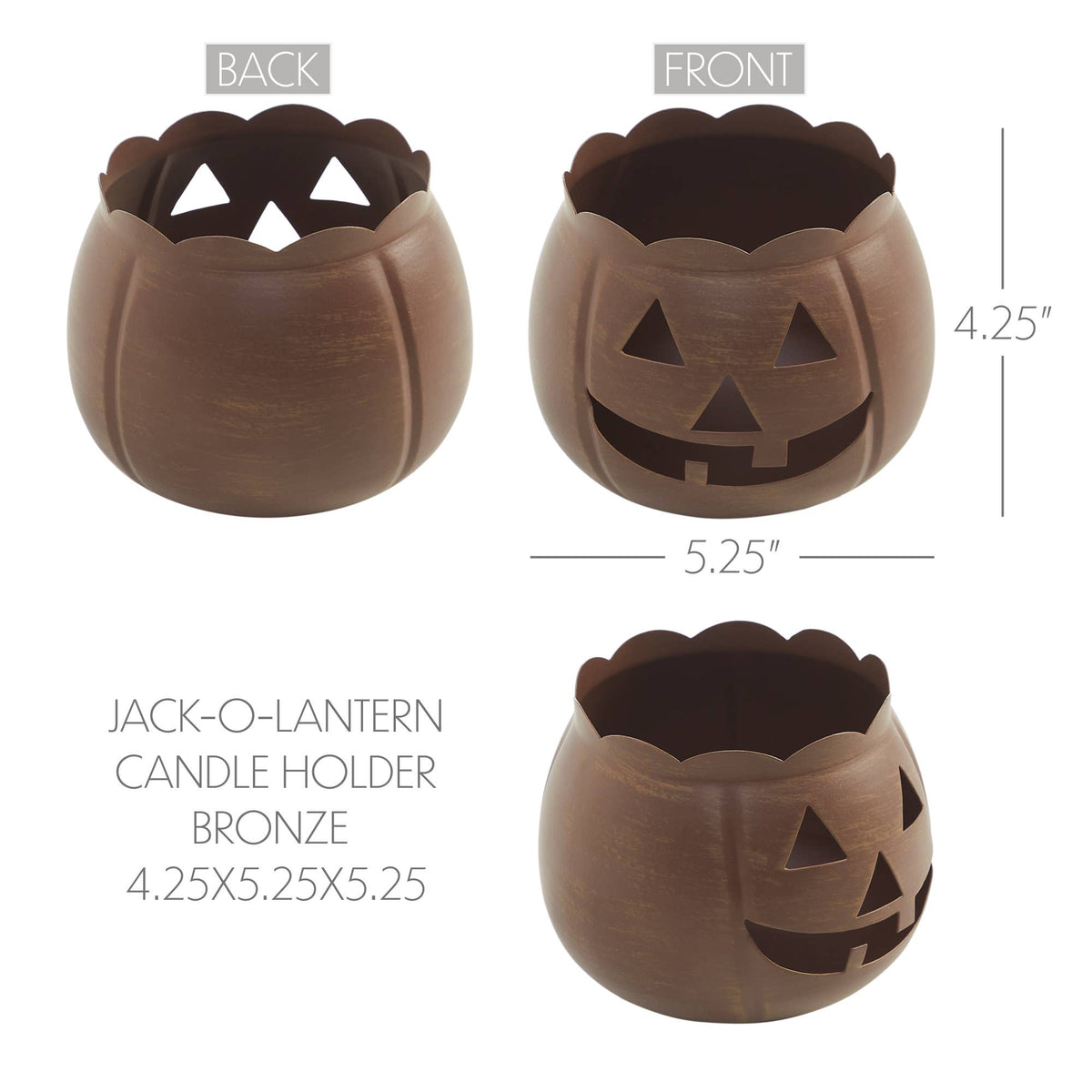Bronze Metal Jack-O'-Lantern 5.25" Rustic Halloween Decor