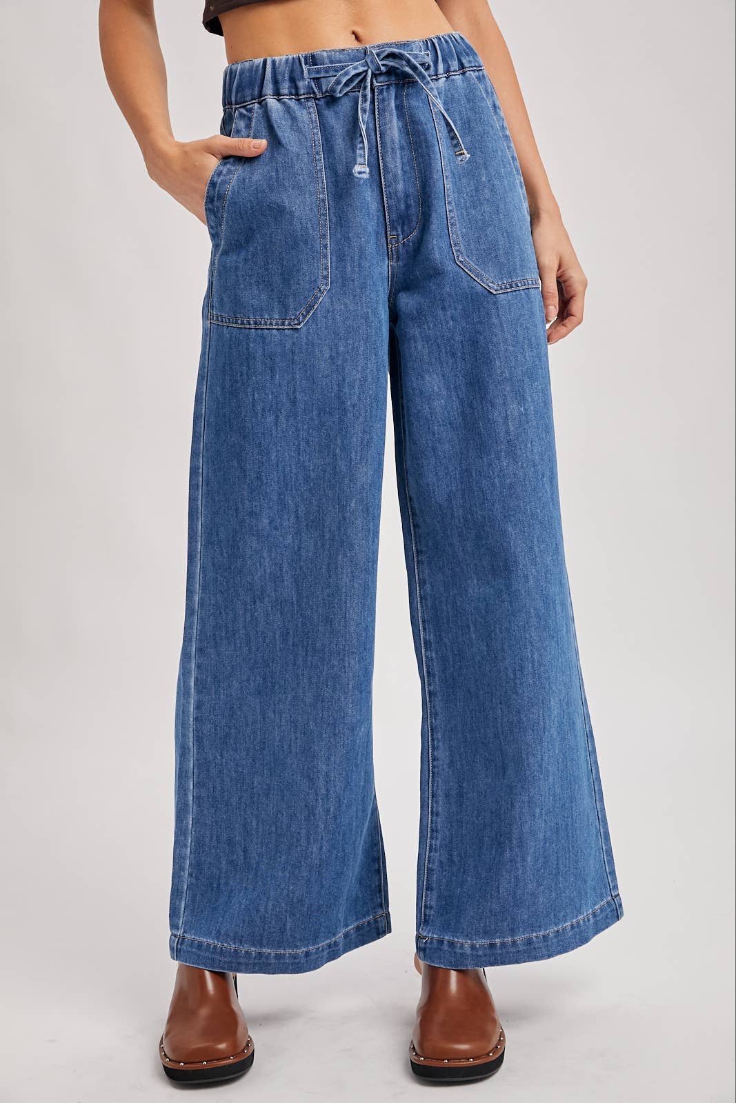 DENIM PAPER BAG WIDE LEG JEANS