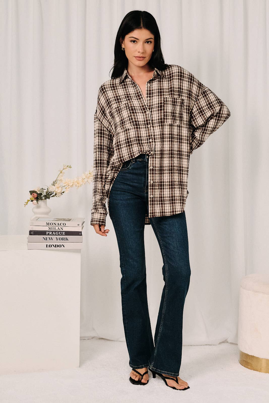 Oversized Plaid Pocket Long Sleeve Button Down Shirt