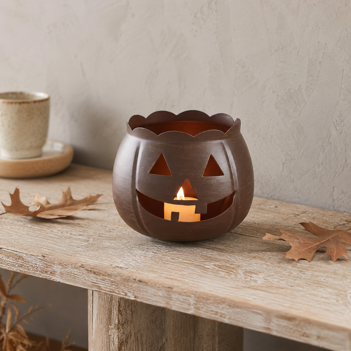 Bronze Metal Jack-O'-Lantern 5.25" Rustic Halloween Decor