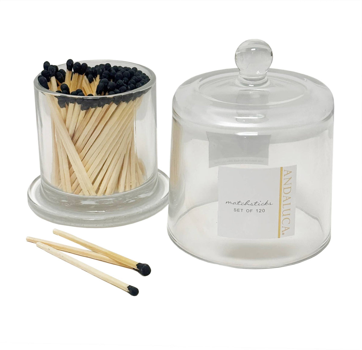 Glass Jar with Lid & 120 Wooden Black Matches