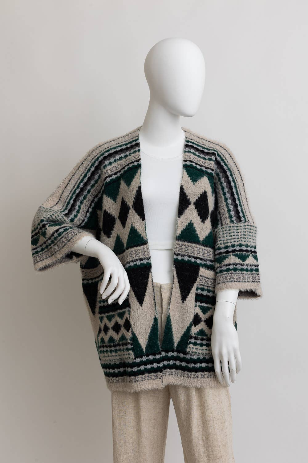 Boho Faux Fur Ruana Wrap with Cozy Pockets - Tribal Cardigan