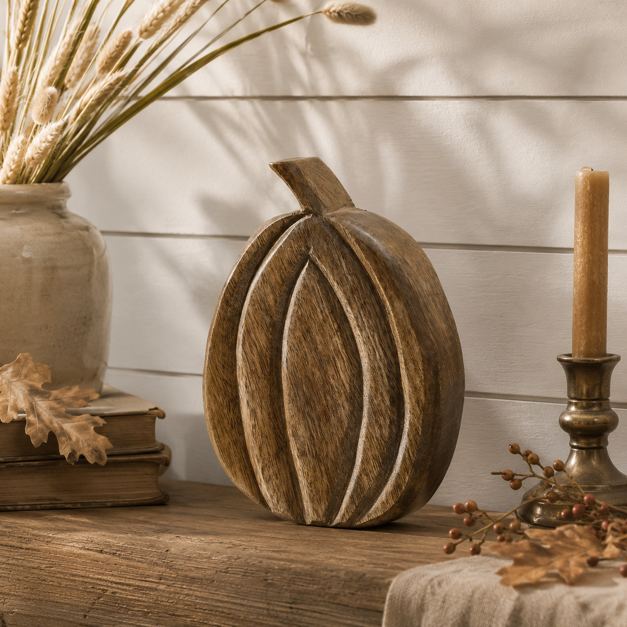 Walnut Wood Pumpkin 8" Rustic Farmhouse Fall Decor
