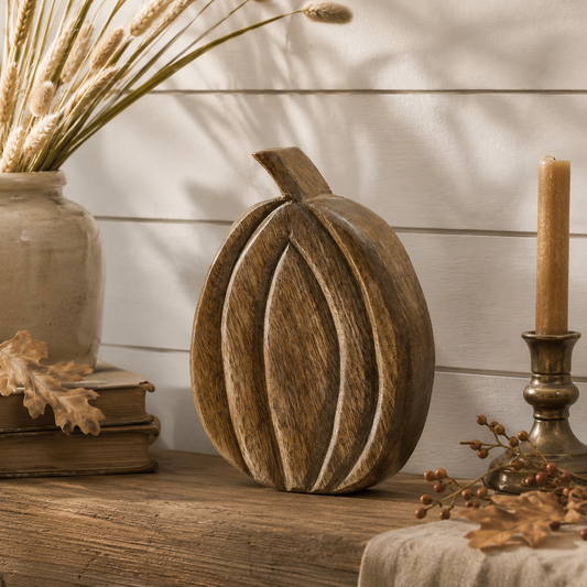 Walnut Wood Pumpkin 8" Rustic Farmhouse Fall Decor