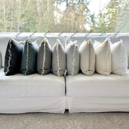 Floral Fringe Pillow Cover + Down Pillow Insert | 20" x 20" - Ivory