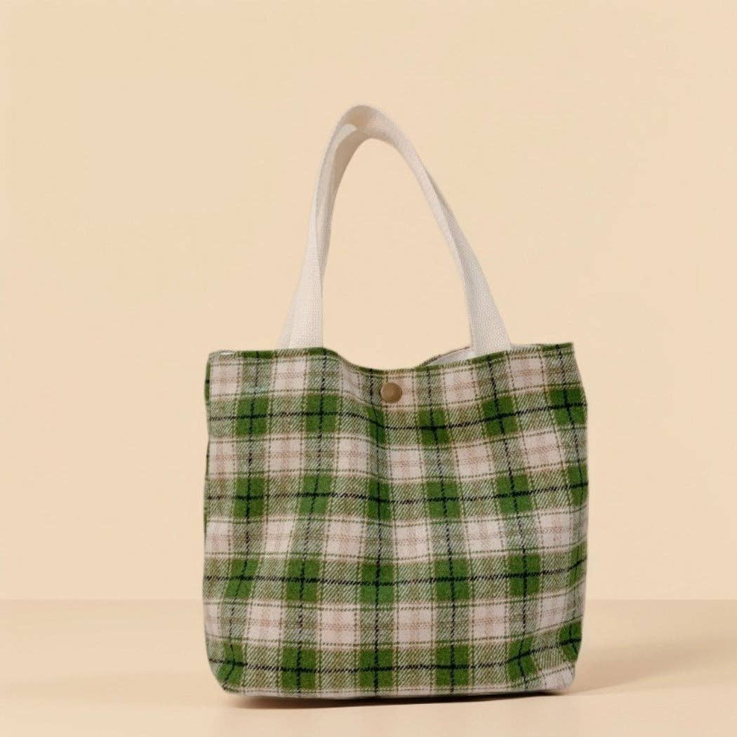 Small plaid handbag with short handles.