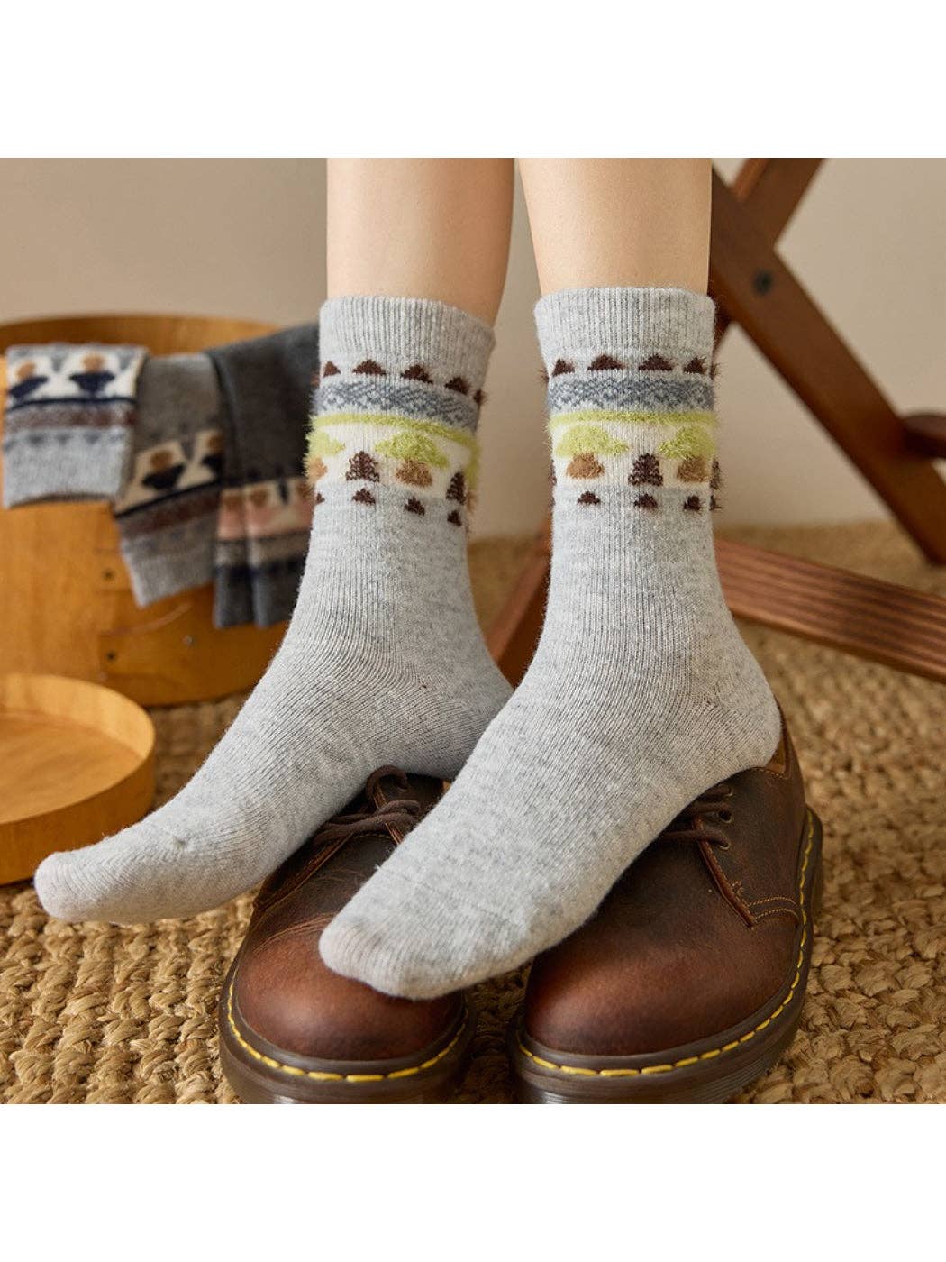 Rufia - Mushroom Pattern Knit Crew Socks