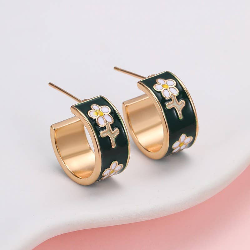 Garden Meadow Flower Enamel Huggie Hoop Earrings | 40E512