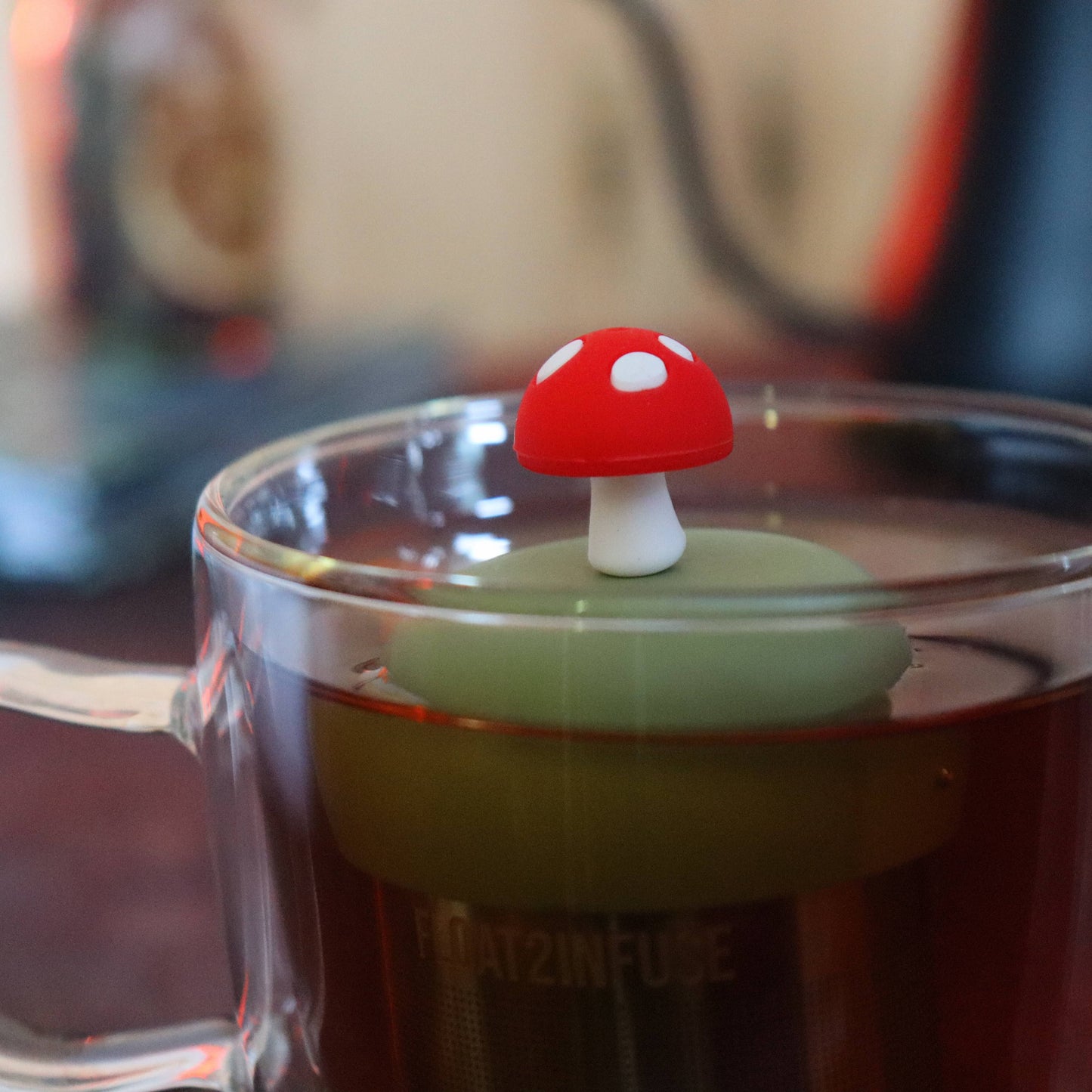 Mushroom | Floating Tea Infuser | Green Base | Red