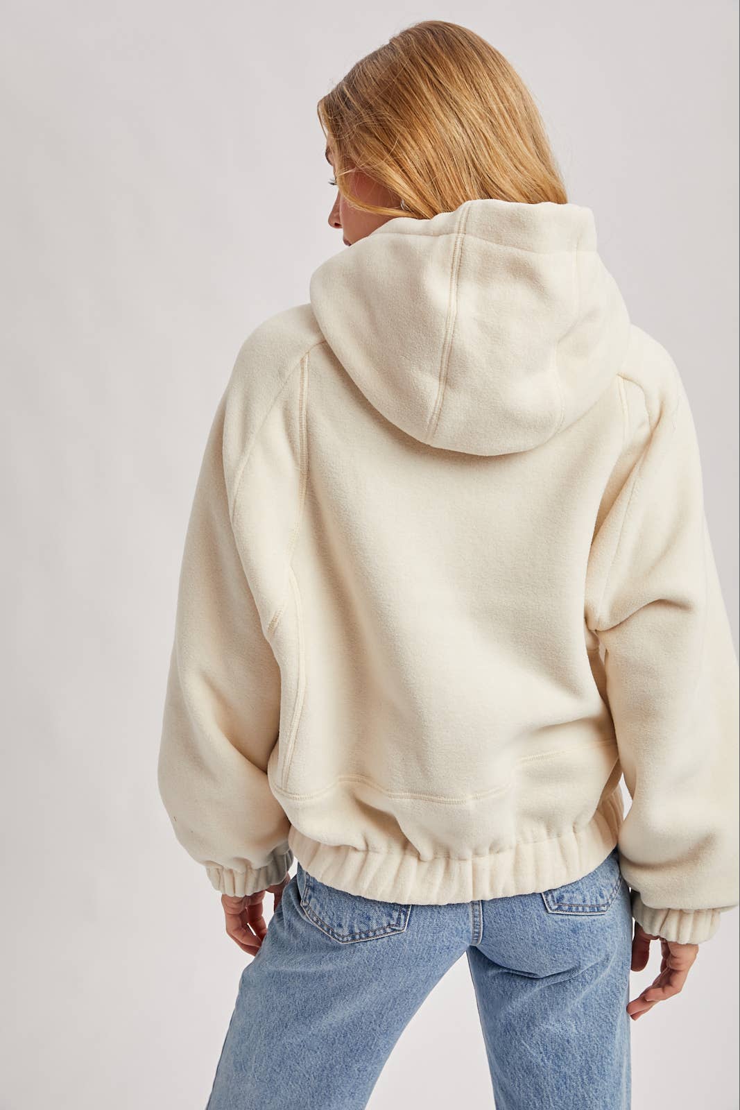 HALF-ZIPPER FRONT HOODIE FLEECE PULLOVER