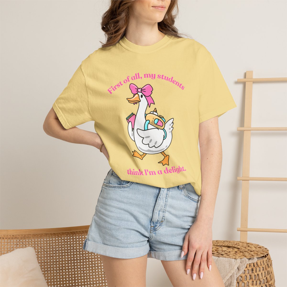 First Of All I'm A Delight Goose Print - Graphic Tee For Teacher