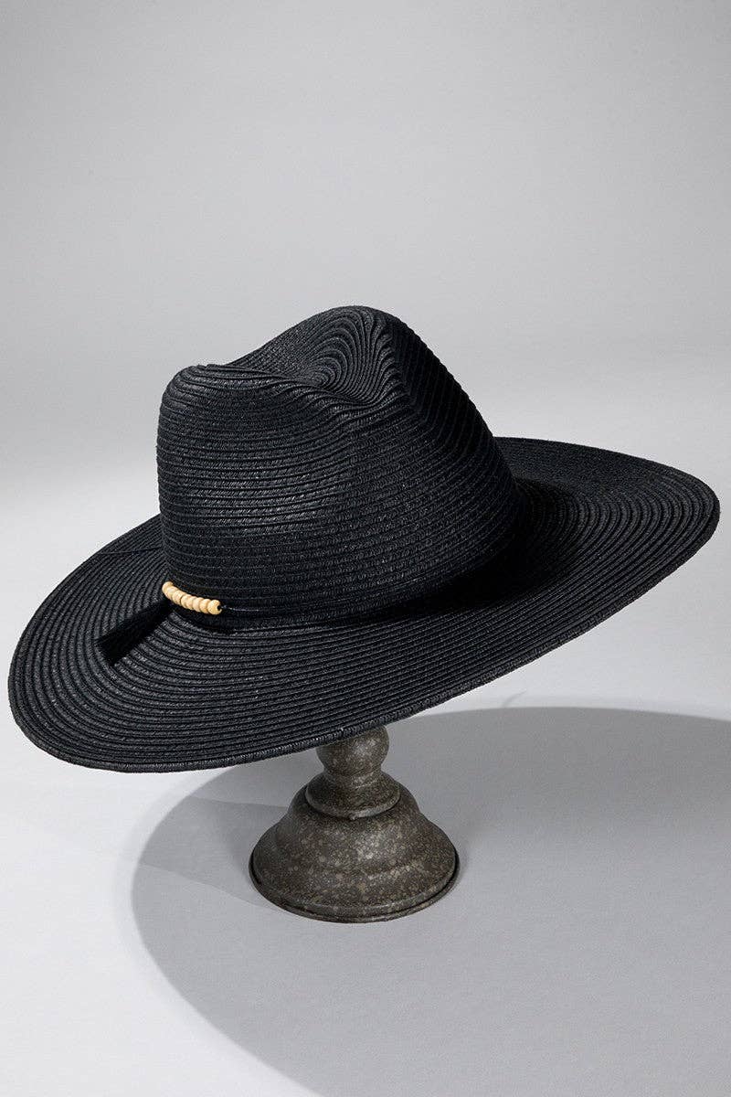 Duo-Tone Panama Hat with Wood Beads
