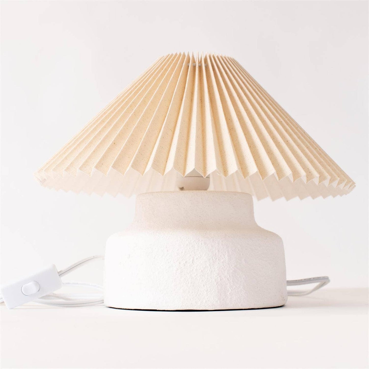 Lamp - Rustic White Base, Pleated Cream Shade