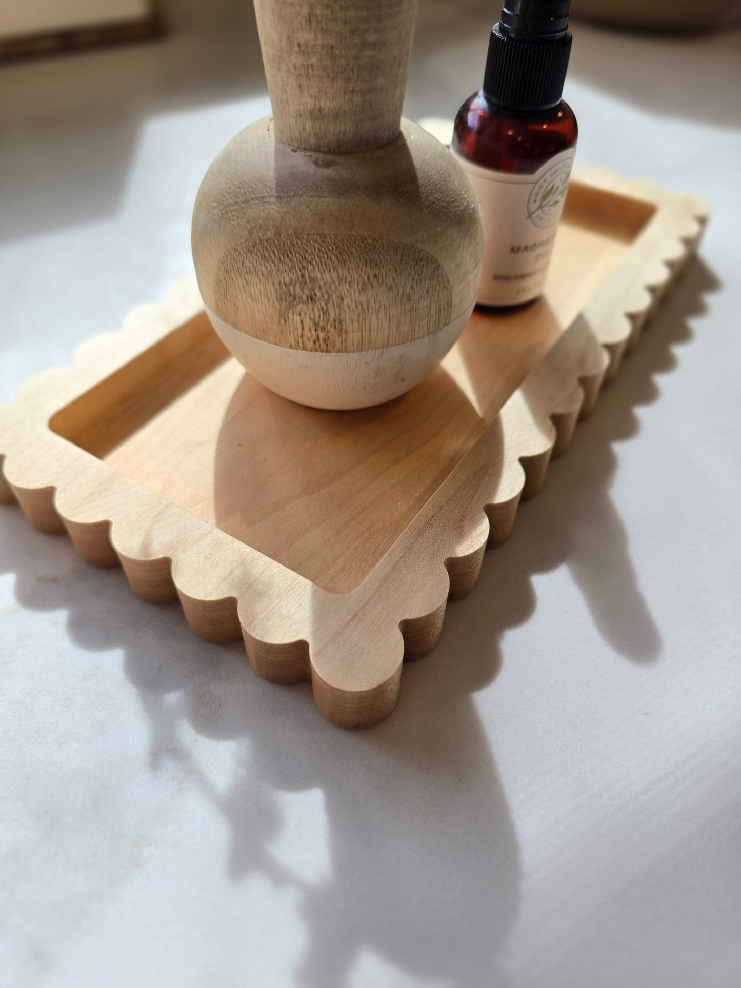 Scalloped Wood Catch-All Tray – Handmade Hardwood Valet & Jewelry Dish