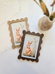 Vintage Bunny Art Print - Scalloped Wood Frame, Woodland Nursery & Easter Decor