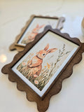 Vintage Bunny Art Print - Scalloped Wood Frame, Woodland Nursery & Easter Decor