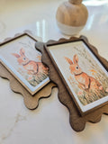 Vintage Bunny Art Print - Scalloped Wood Frame, Woodland Nursery & Easter Decor