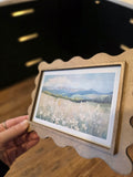Vintage Wildflower Landscape Wood-Framed Art Print - Scalloped Frame, Cottagecore Decor