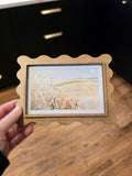 Vintage Flower Field Art Print - Scalloped Wood Frame, Rustic Farmhouse & Cottagecore Decor