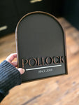 Custom Family Name Sign - Wood Arch Sign With Leather Border