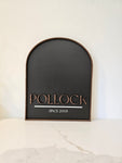 Custom Family Name Sign - Wood Arch Sign With Leather Border