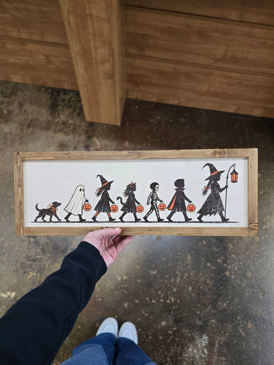 Vintage Halloween Trick-or-Treaters Framed Sign