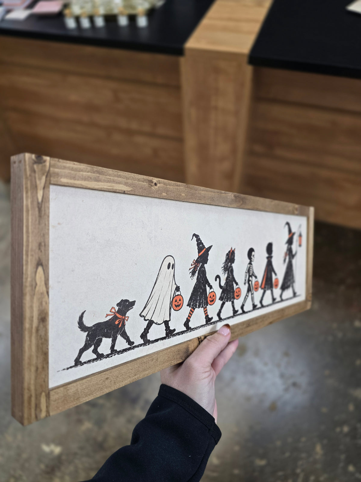 Vintage Halloween Trick-or-Treaters Framed Sign