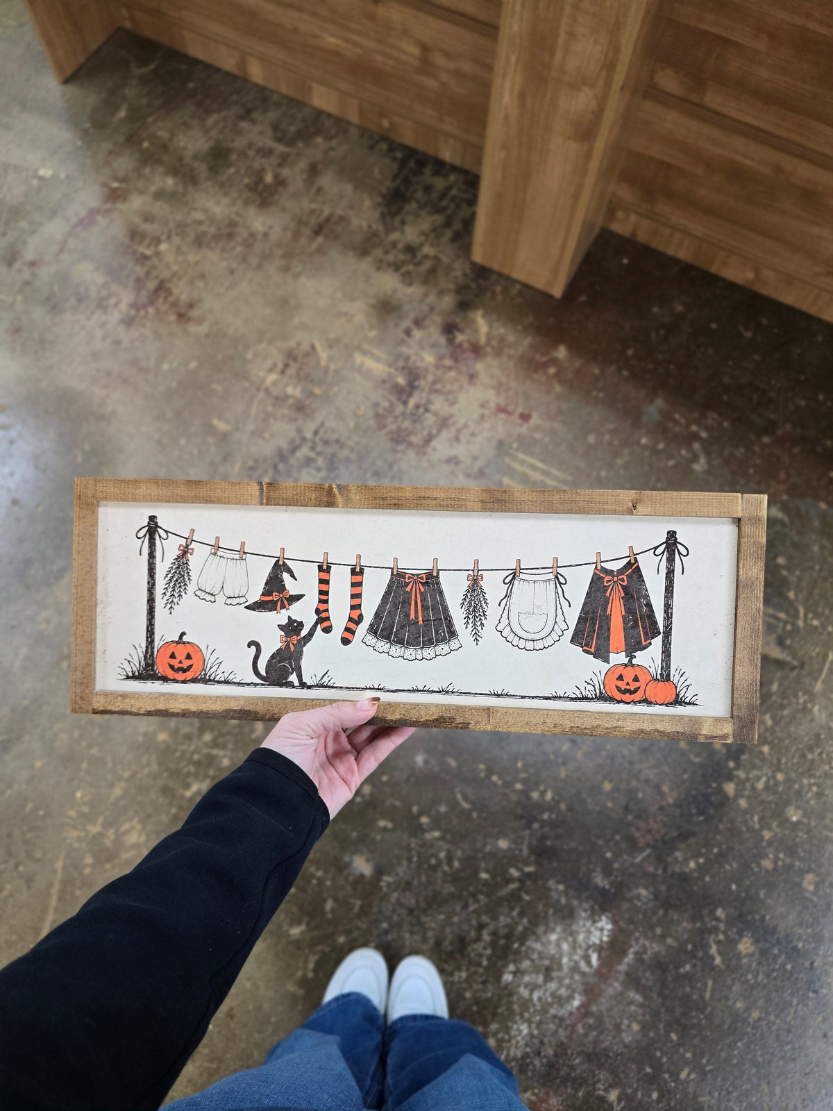 Vintage Halloween Clothesline Framed Sign